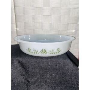 VTG Glasbake Green Daisy 8" Round Casserole J2429 Baking Dish USA Milk Glass